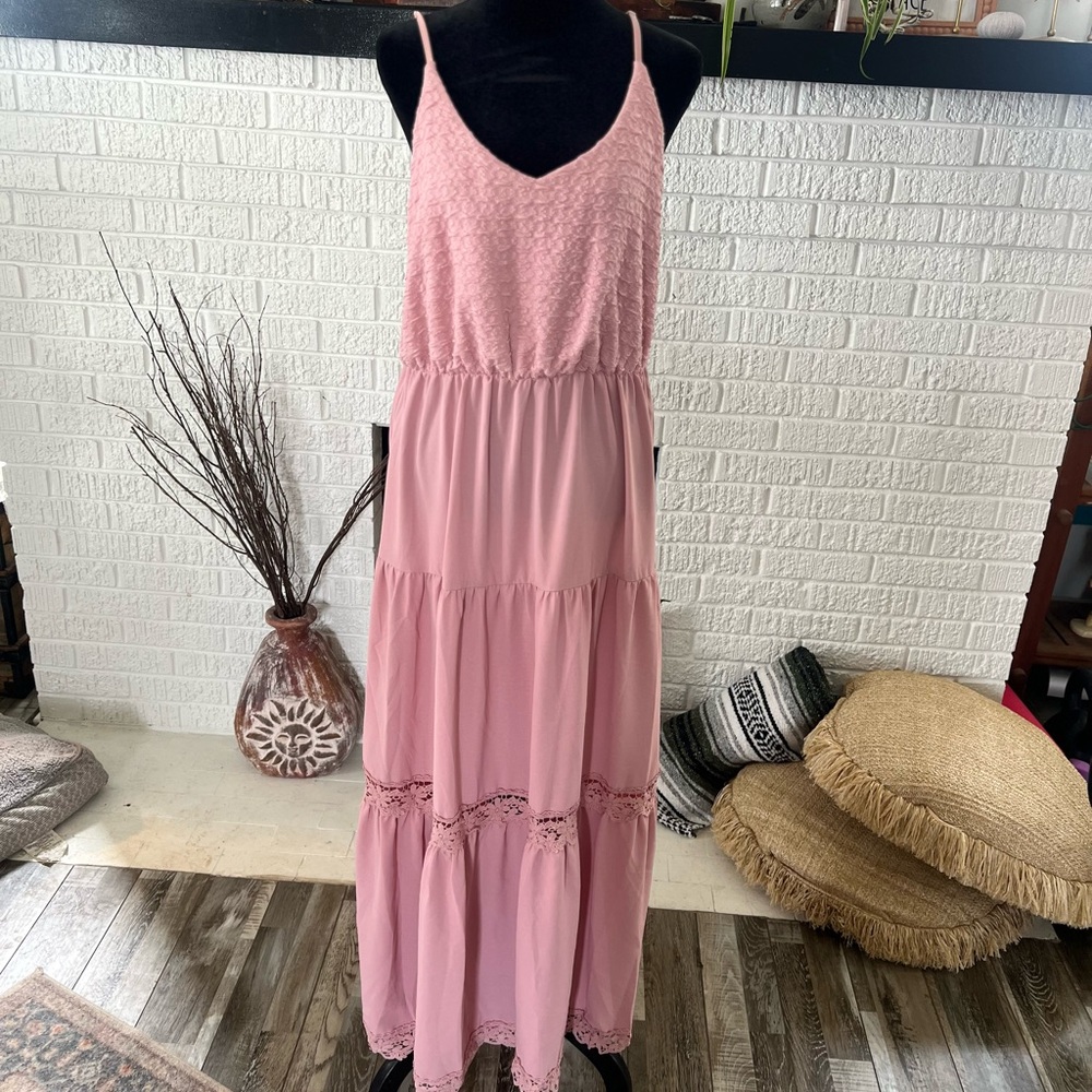 SHEIN Pink Tiered Ruffled Maxi Dress